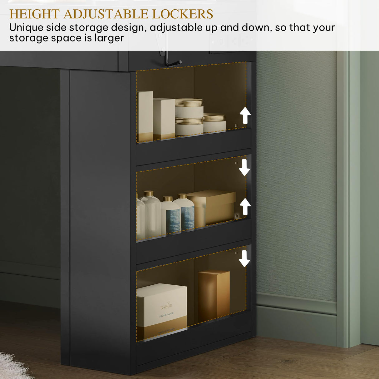 YITAHOME Vanity Desk with Mirror and Lights, Makeup Table with Charging Station, Large Vanity Set with 4 Drawers, Cute Makeup Desk with 6 Storage Shelves, Black YITAHOME