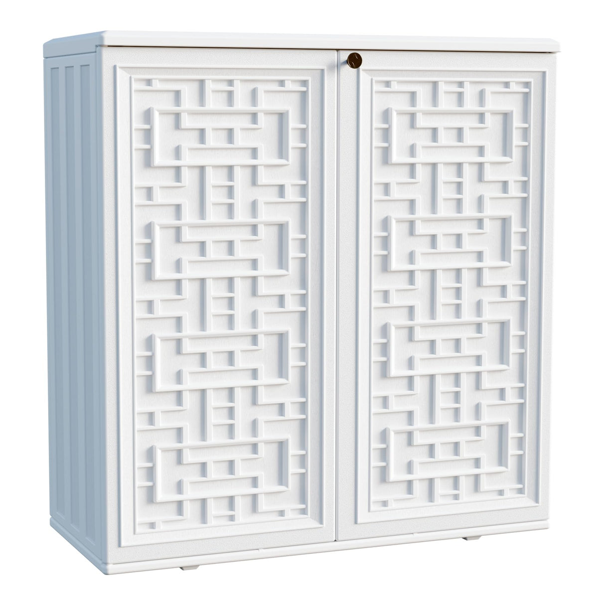 Mrosaa Indoor Outdoor Storage Cabinet Waterproof with Shelf, Off White Plastic Outdoor Cabinets for Patio/Garden/Backyard, Size 34.3''L*15''W*36.2''H Mrosaa