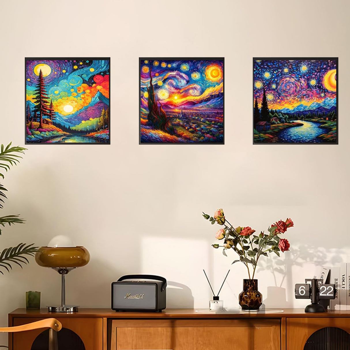 3 Pack Aurora Sun and Moon Starry Sky Diamond Art Kits for Adults,Fantastic Landscape Lake Village Diamond Painting Kits for Beginners,DIY Full Drill Dots Gem Art Paint for Home Wall Decor 12x12 in VIGEGU