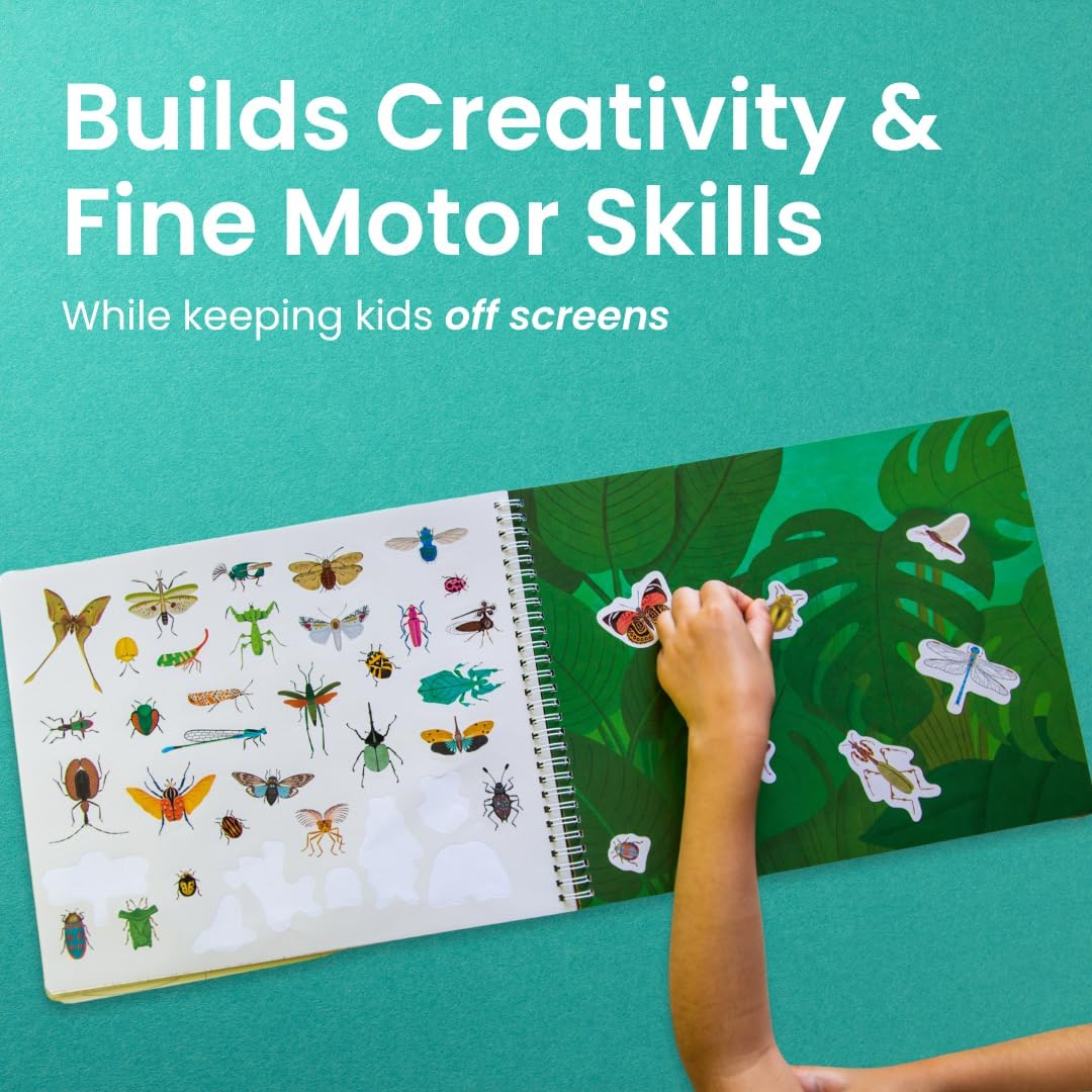 Cupkin Hello Bugs Sticker Book Activity for Kids, Toddler Airplane Travel Essentials, 500+ Bugs Stickers for Kids + 12 Scenes + 12 Coloring Book Pages, Bug Lover Gift, Children's Crafts Ages 2-8 CUPKIN