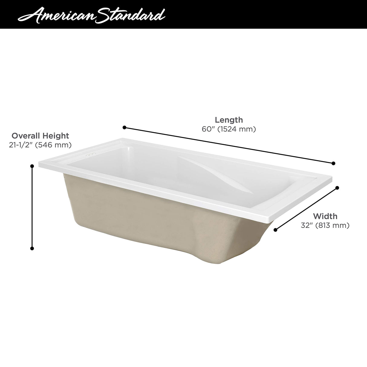 American Standard 2422V002.020 Evolution Acrylic 60-Inch X 32-Inch Drop-In Deep Soak Bathing Pool, Gal, White American Standard