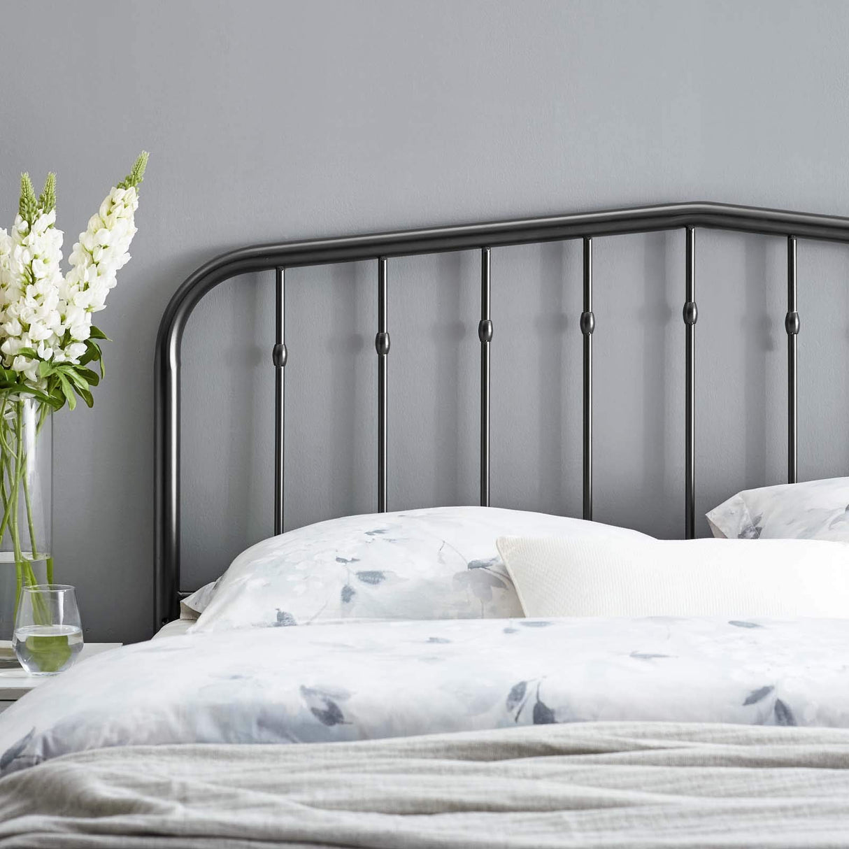 Modway Lennon Modern Farmhouse Metal Queen Headboard in Black Modway