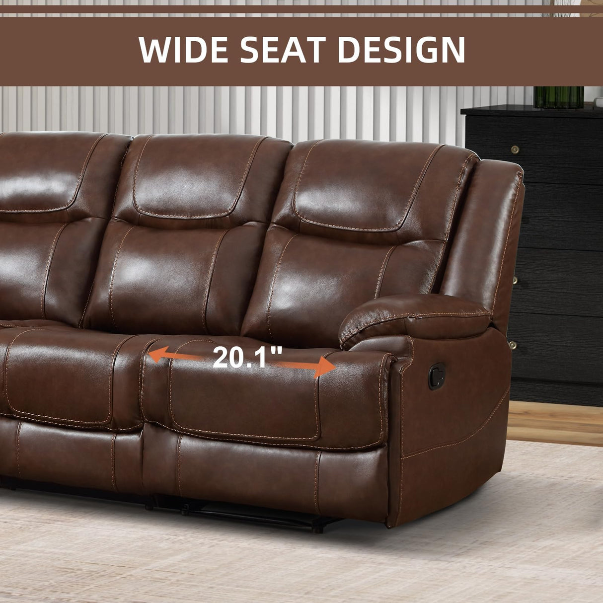 EBELLO Genuine Leather Manual Recliner Sofa Set, 1 Seat Reclining Chair, a Loveseat, a 3 Seater Sofa with Storage Cup Holders, Modern Durable Home Furniture Set for Living Room, Vintage Brown EBELLO