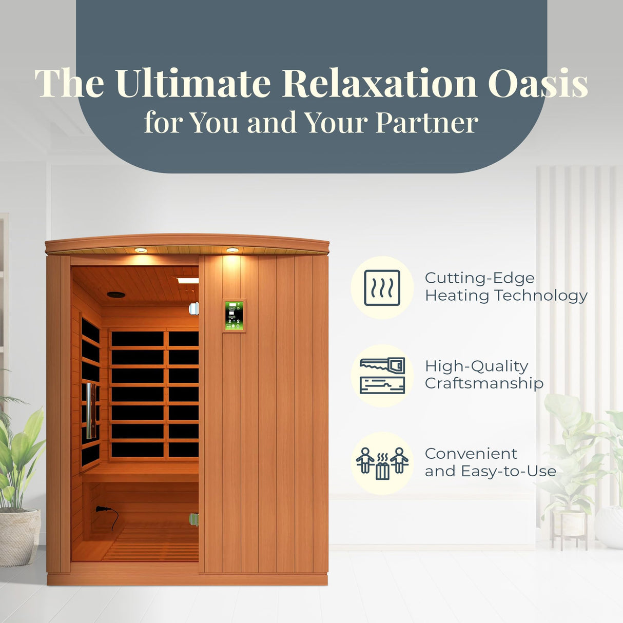 Dynamic Saunas Madrid Elite 3 Person Capacity PureTech Ultra Low EMF Infrared Therapy Home Sauna Box with Bluetooth, Roof Vent, and LED Control Panel DYNAMIC SAUNAS