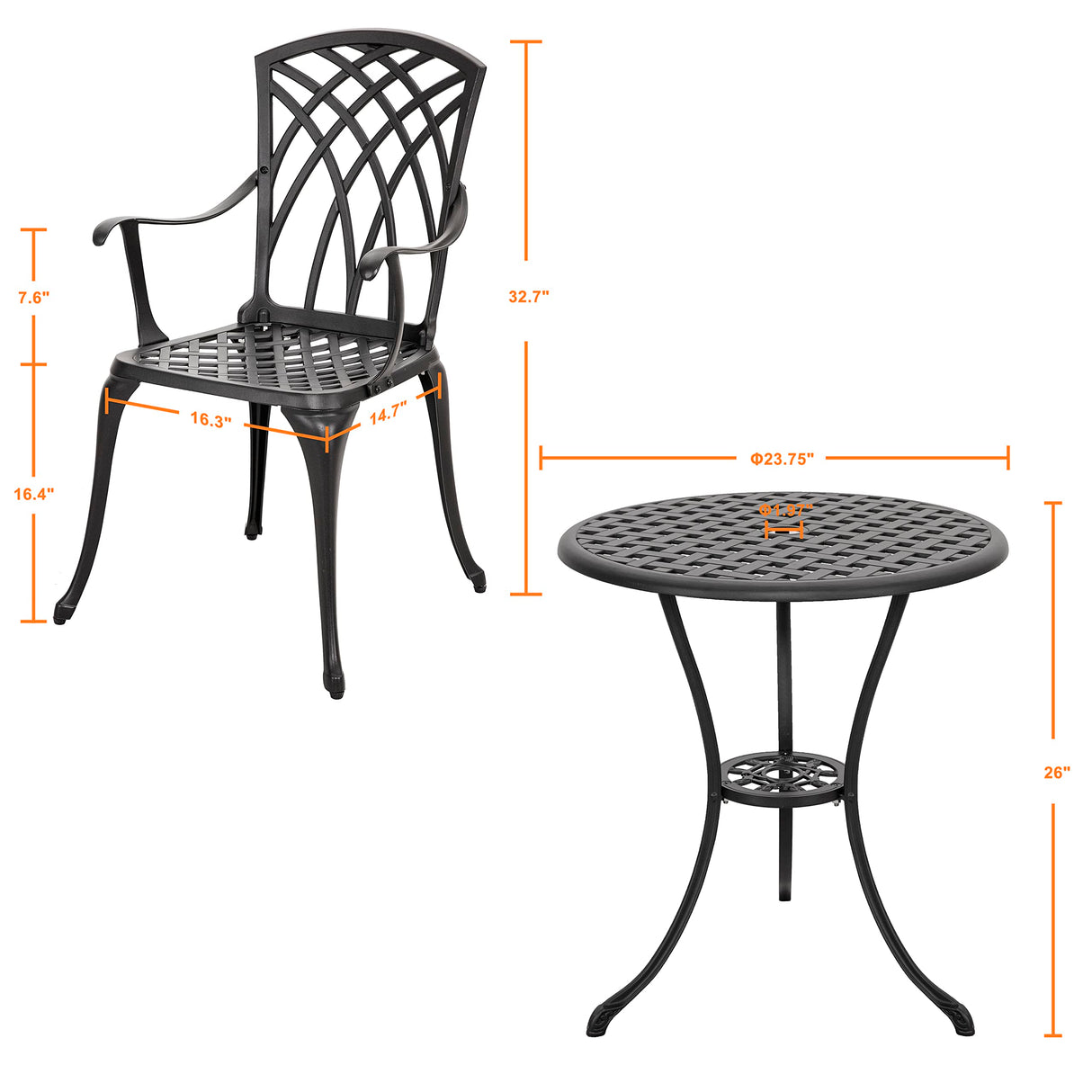 NUU GARDEN Patio Bistro Sets 3 Piece Cast Aluminum Bistro Table and Chairs Set with Umbrella Hole Bistro Set of 2 for Patio Backyard, Black NUU GARDEN