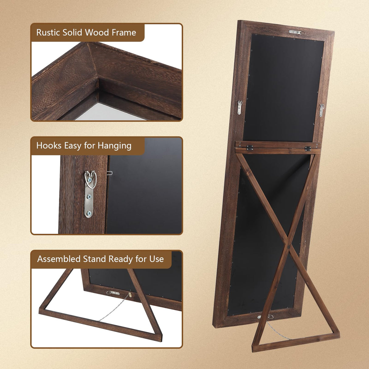 MirrMyst Rustic Farmhouse Full Length Mirror, 64"x21" Wood Frame Floor Mirror, Free Standing Mirror Leaning Wall Mirror Full Length, Full Body Mirror for Bedroom Living Room Cloakroom, Brown MirrMyst