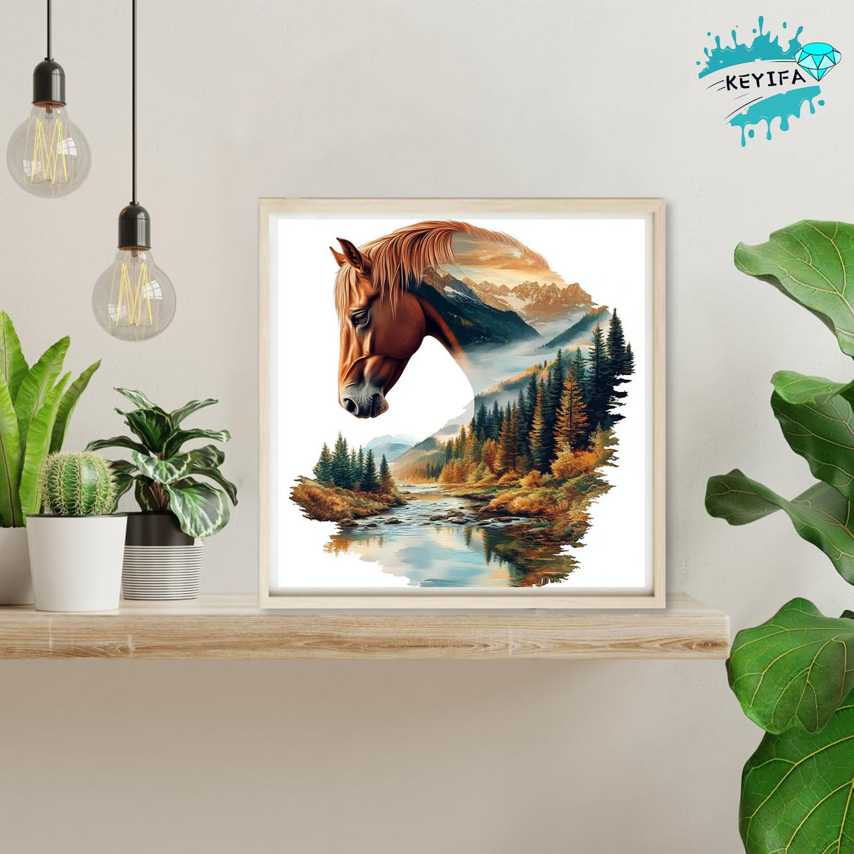 KEYIFA Horse Diamond Art Kits, 5D DIY Diamond Painting for Adults, Round Full Drill, Abstract Landscape Diamonds Dots Mosaic Painting, Crystal Gem Arts Craft for Home Wall Decor 12x12 in KEYIFA