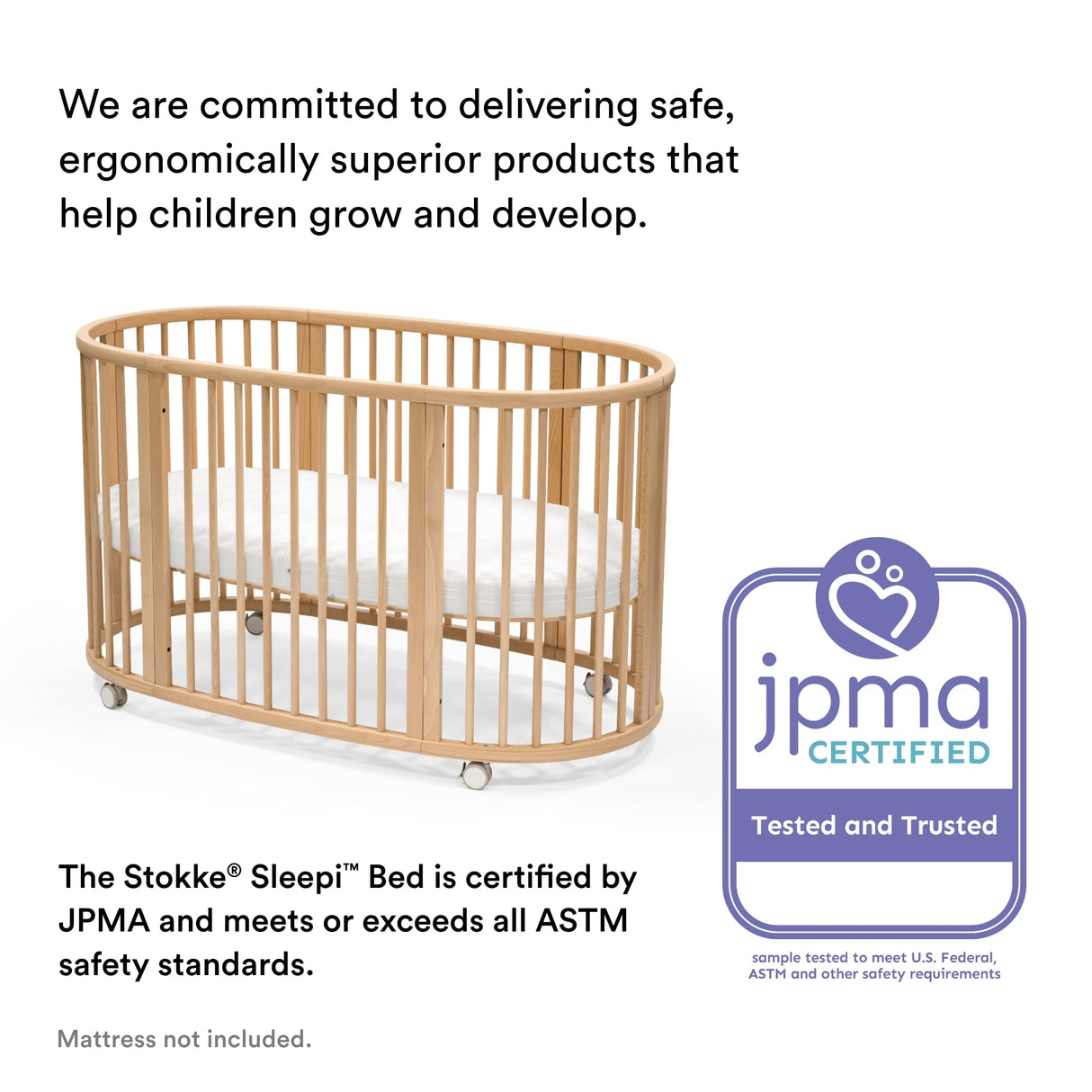 Stokke Sleepi Bed, Natural - Oval Crib Suitable for Ages 0-5 Years Old - Adjustable, Stylish & Flexible - Sturdy Beech Wood Frame Stokke