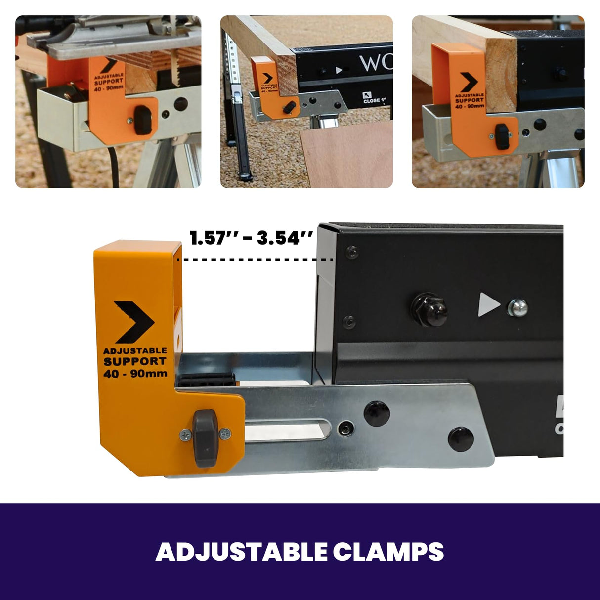 WORHAN Sawhorse Twinpack 2600 lbs Jobsite Table Folding Quickly Adjustable Legs Support Arms Sawing Non Slip Trestle Sawmule Steel Workbench S600A WORHAN