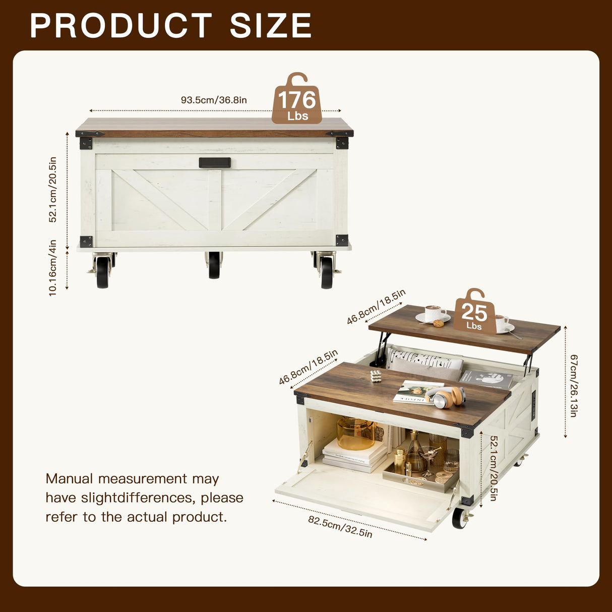 EFQHADK 36''Double-Sided Lift Top Coffee Table- Living Room Farmhouse Coffee Table with Storage- Large Square Wood Center Table with Lockable Wheels&Led, Convertible for Game/Movie/Dinning (White) EFQHADK