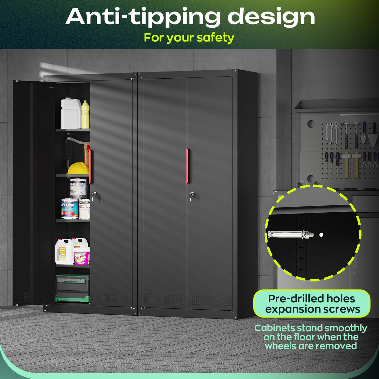 Kelueo 71" H Metal Garage Storage Cabinet with Wheels, 4 Adjustable Shelves & Locking Doors – Steel Tool Cabinet for Home,Basement,Utility Room – Garage Cabinets and Storage System, Black Kelueo