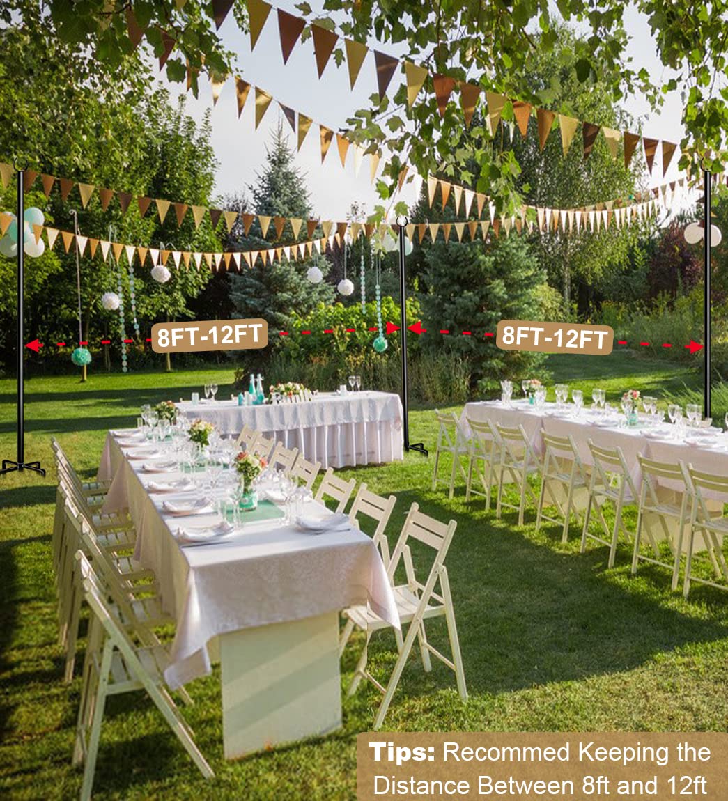 Sprimden 10ft String Light Poles for Outdoors, Outside Light Poles for Hard Ground Surface, Backyard, Patio, Outdoor Lighting, Matte Black, 2 Pack Sprimden