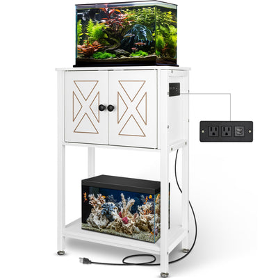 BEURUKU 5-10 Gallon Fish Tank Stand, Heavy Duty Aquarium Stand with Cabinet & Power Outlets for Fish Tank Accessories Storage, Double Reptile Terrarium Stand 20.5" L* 11" W Tabletop, White