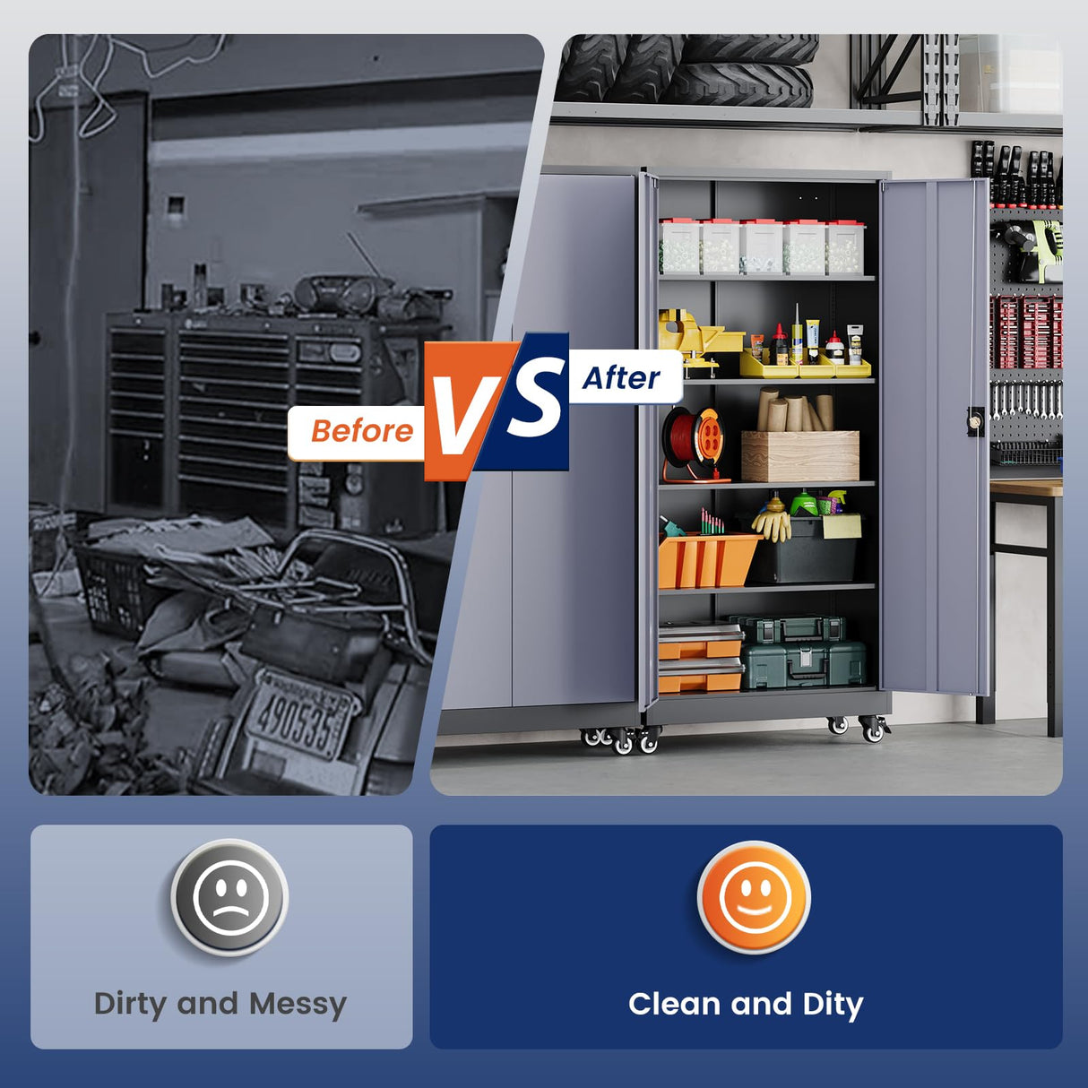 Yizosh Metal Garage Storage Cabinet with Locking Doors and Adjustable Shelves,- 75" Rolling Steel Tool Cabinet for Home Office,Garage,Warehouse Yizosh