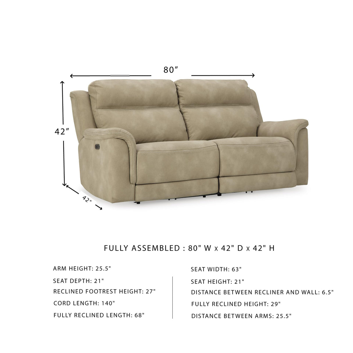 Signature Design by Ashley Next-Gen DuraPella Faux Leather Zero Wall Power Reclining Sofa with USB, Beige Sand Signature Design by Ashley