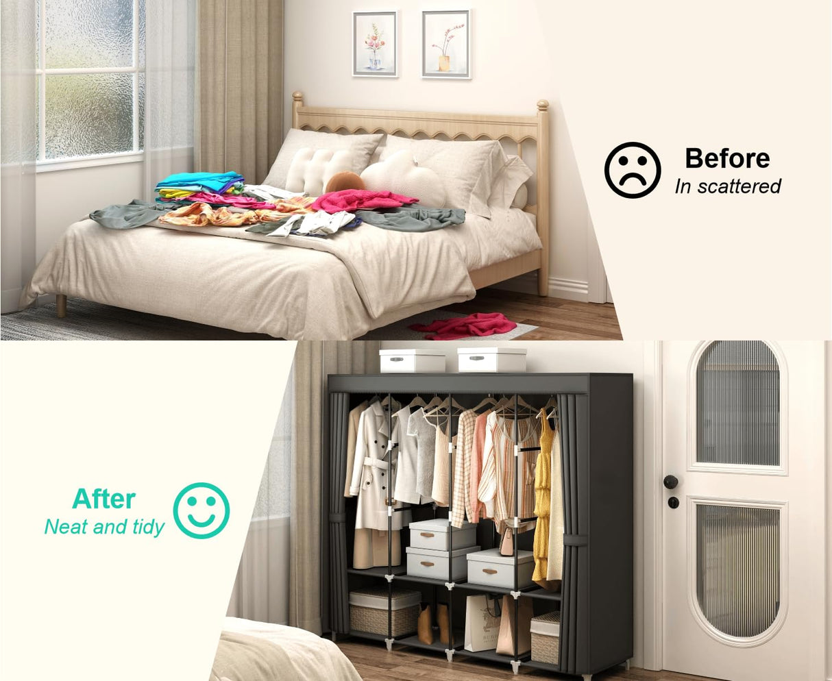 MOGELAFOO Portable Closet Wardrobe, 67-Inch Clothes Organizer with 4 Hanging Rods and 8 Shelves, Non-Woven Fabric Cover, Large Capacity Storage for Bedroom and Living Room, Black MOGELAFOO