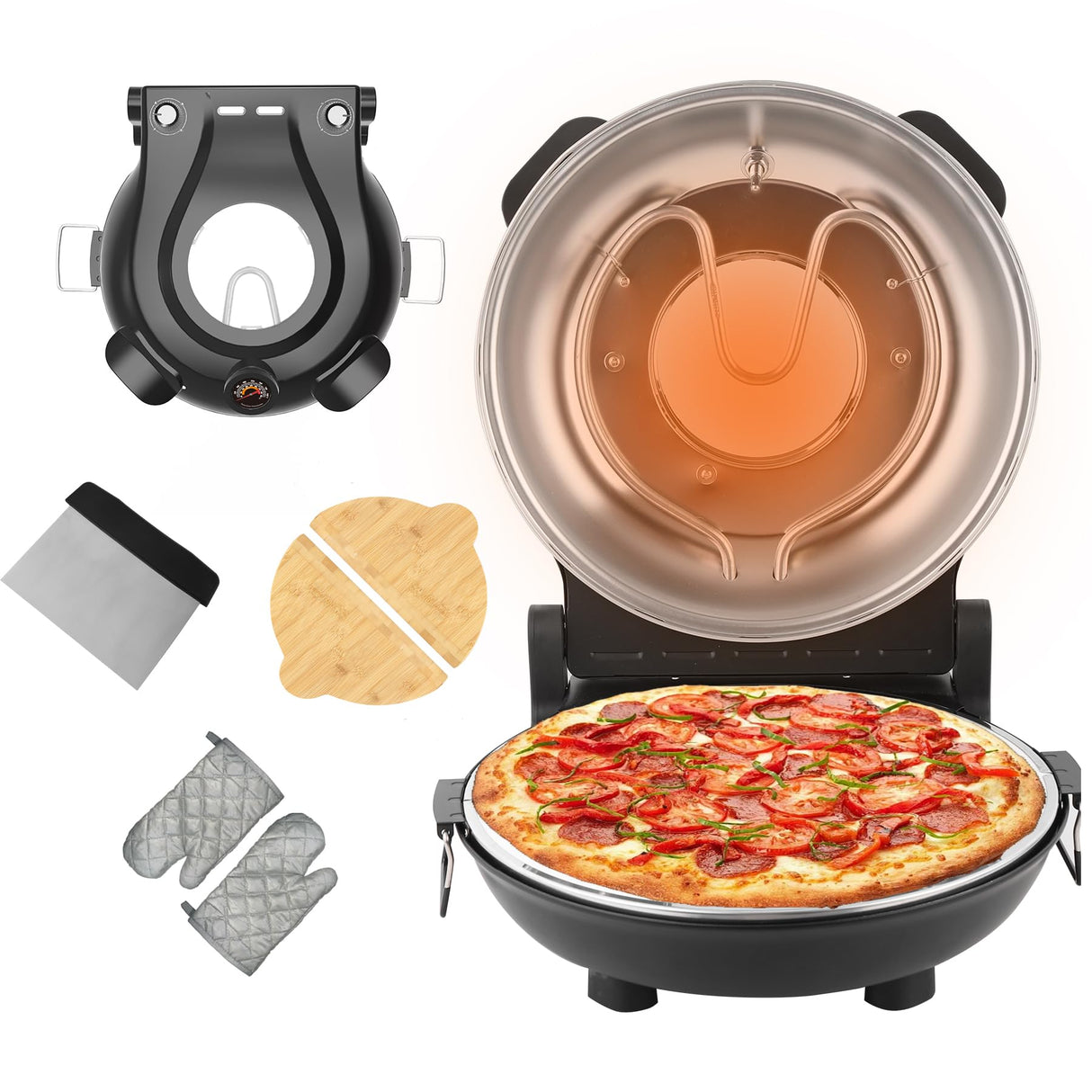 Upgrade Pizza Oven,12 Inch Electric Pizza Oven Indoor Portable,Stone Pizza Oven,1200W Portable Countertop Pizza Ovens with Viewing Window YIBAKE