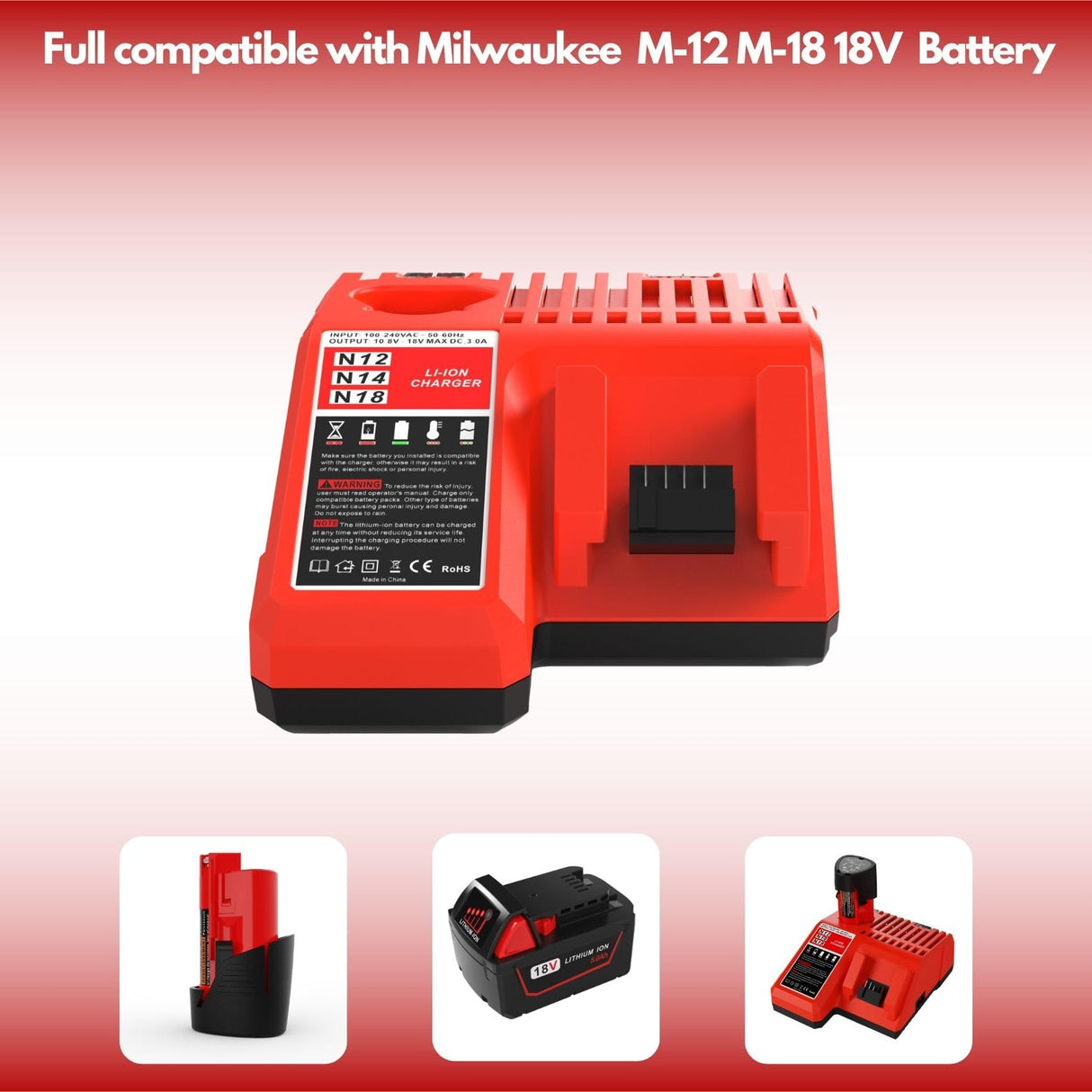 2 Pack 5.0Ah 18V Replacement Battery and Charger for Milwaukee M18 Lithium ion Battery, Compatible with Milwaukee M18 Cordless Power Tools 18V Lithium Battery 48-11-1850 48-11-1840 48-11-1860 Battboozter