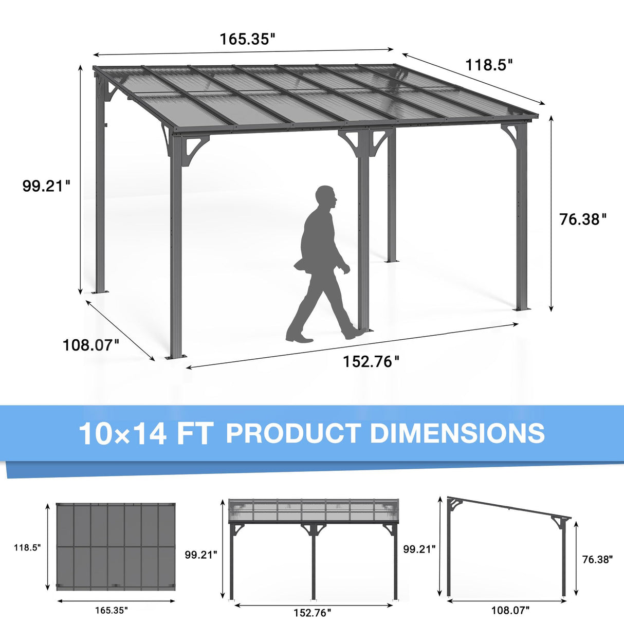 AirWire 10x14 FT Gazebo Pergola Awnings for Patio with Hardtop Gazebos on Clearance Patio Covers for Shade and Rain, Lean to Gazebo Sunroom Patio Canopy Outdoor Pergolas for Patios,Decks,Backyard AirWire