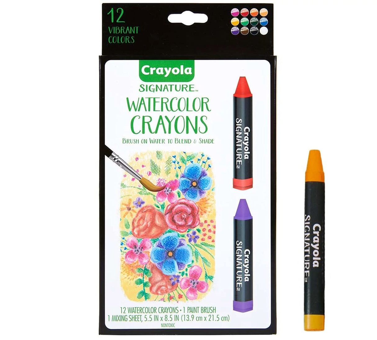 Crayola Signature Premium Watercolor Crayon Sticks & Paintbrush, 12 Count, Gift Crayola