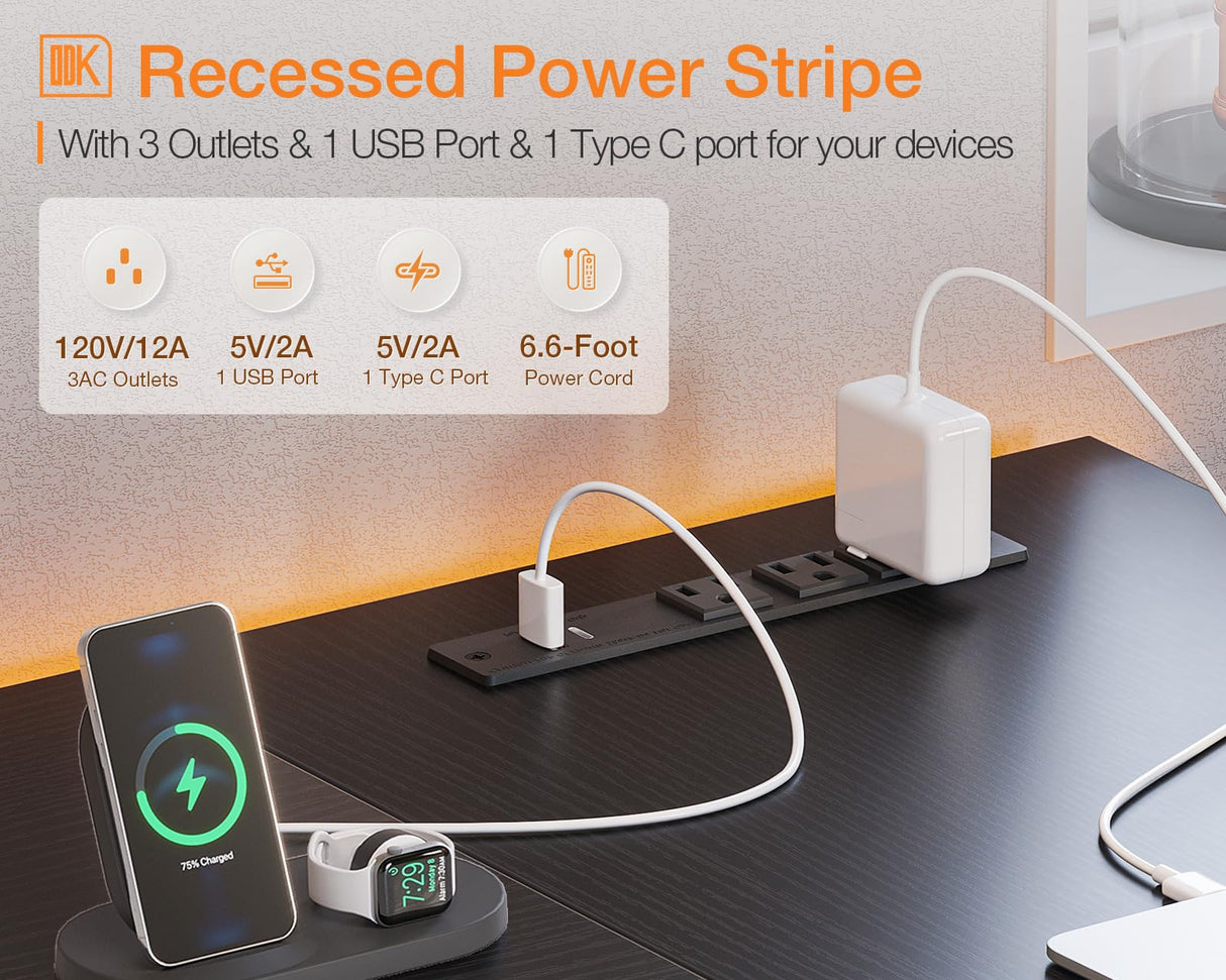 ODK 40 Inch Small L Shaped Gaming Computer Desk with Power Outlets, Reversible Storage Shelves & PC Stand for Home Office, Simple Writing Study Table with Storage Bag for Small Space, Black ODK