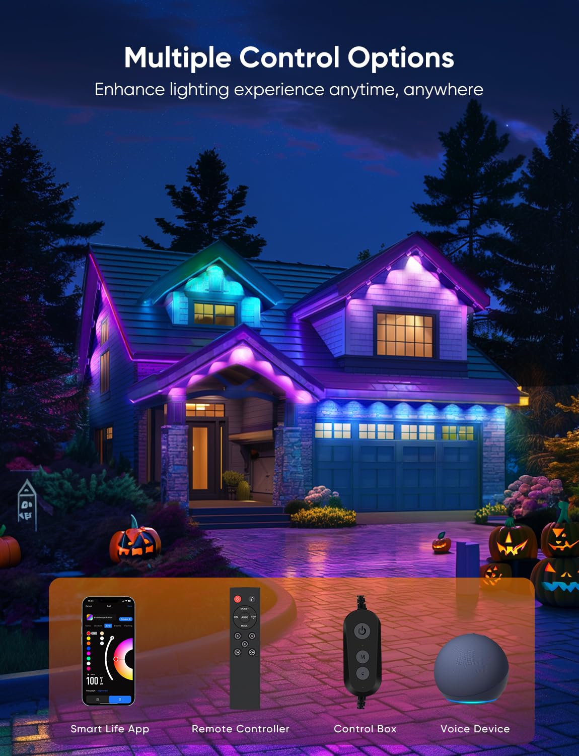 APPECK Permanent Outdoor Lights Pro 100ft, RGBCW Smart Eaves Lights with 72 LED Lights, Dual Lens, Cuttable, 111 Scene Modes, IP67 Waterproof Lighting for Holiday Decoration, Work with Alexa, White APPECK