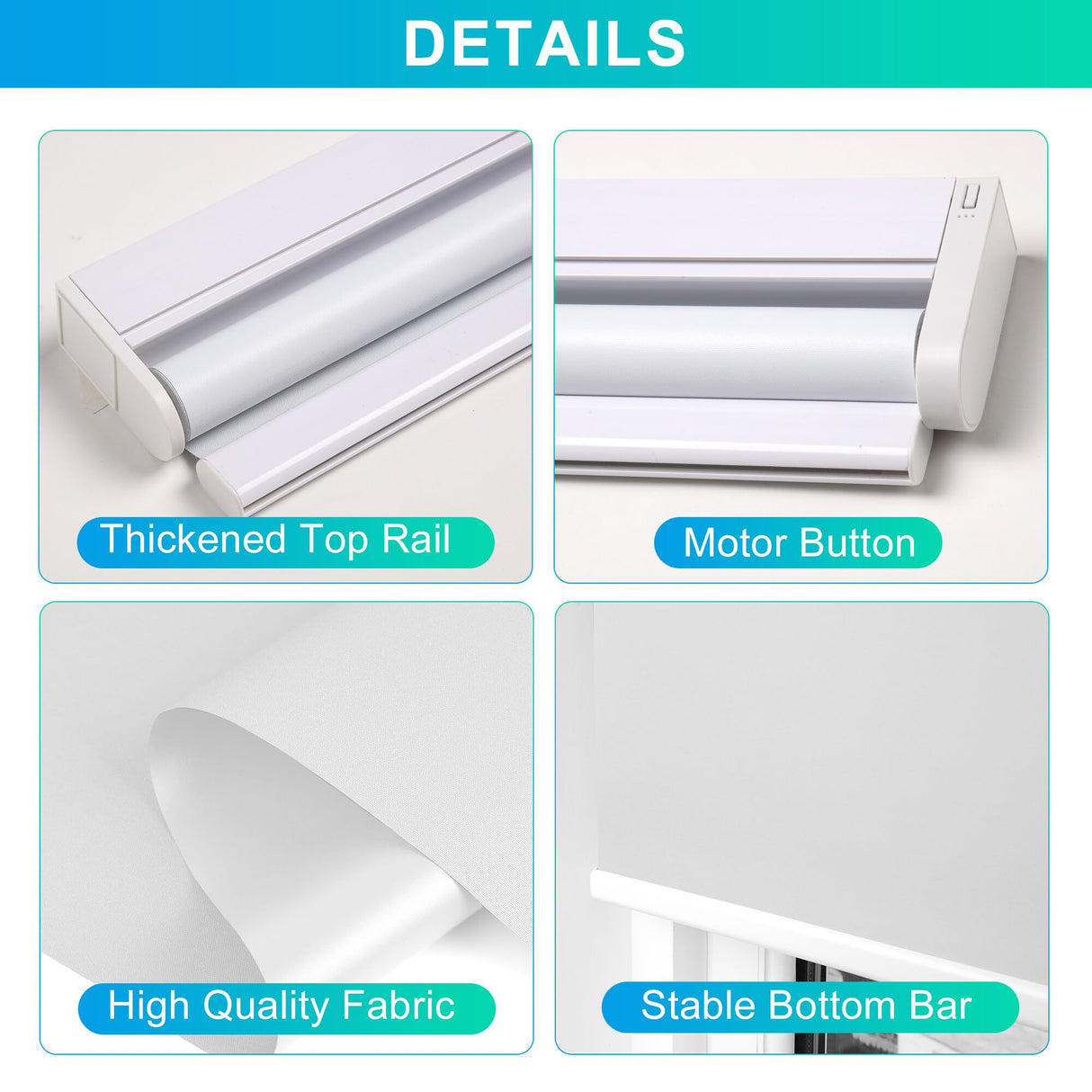 Allesin Motorized Roller Blinds with Remote Control for Windows, Blackout Smart Roller Shade, Battery Powered Electric Smart Blind for Home & Office(White,H72 x W35) Allesin