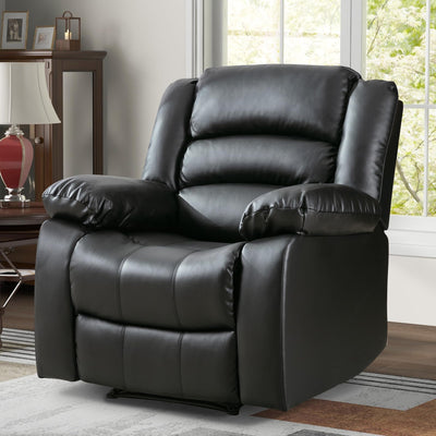 ANJ Traditional Recliner Chair, Breathable PU Leather, Extra Wide Manual Recliner with Overstuffed Arm and Back, Single Sofa Chair for Living Room, Bedroom (Black)