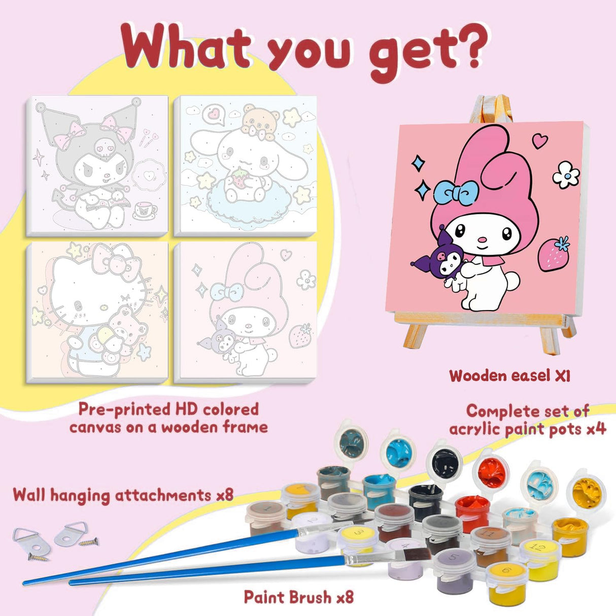 Sretoul 4 Pack Cartoon Paint by Numbers Kit for Kids with Frame - Wooden Easel, Cute Kids Paint by Numbers Ages 4 8 12, DIY Acrylic Oil Painting for Home Wall Decor (8x8 inch) Sretoul