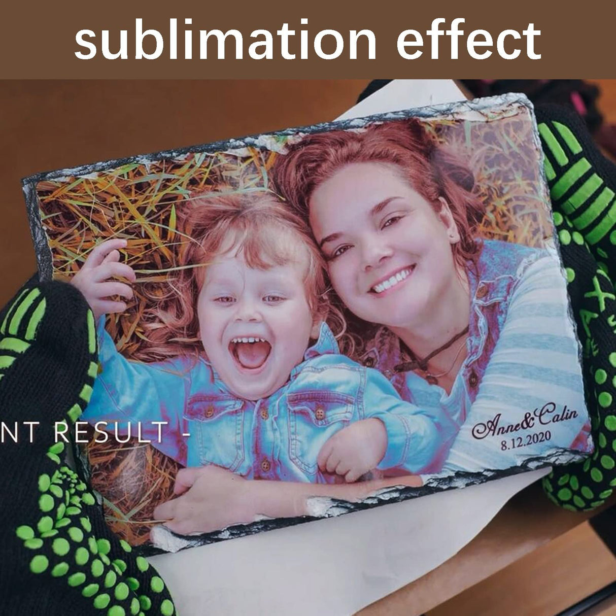 2 Pack Sublimation Slate Blanks 7.5x7.5 Inch Heart Custom Stone Slate Picture Frame Heat Transfer Rock Photo Plaque with Display Stand Decoration for Desktop Souvenir DIY Personalized Gift OKBA