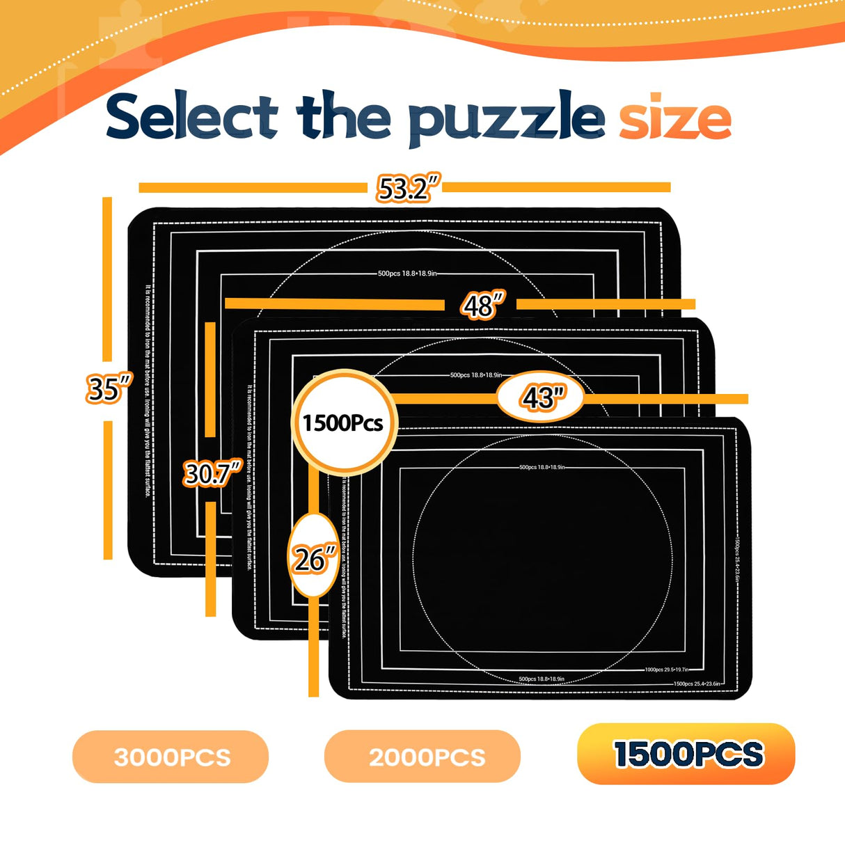 Pohxev Jigsaw Puzzle Mat Roll Up, Portable Saver Pad 43” x 26” Up to 1500 Pieces, Puzzle Matt Rollup with Non-Slip Rubber Bottom & Smooth Top. (6 Puzzle Sorting Trays & 1 Storage Bag) Pohxev