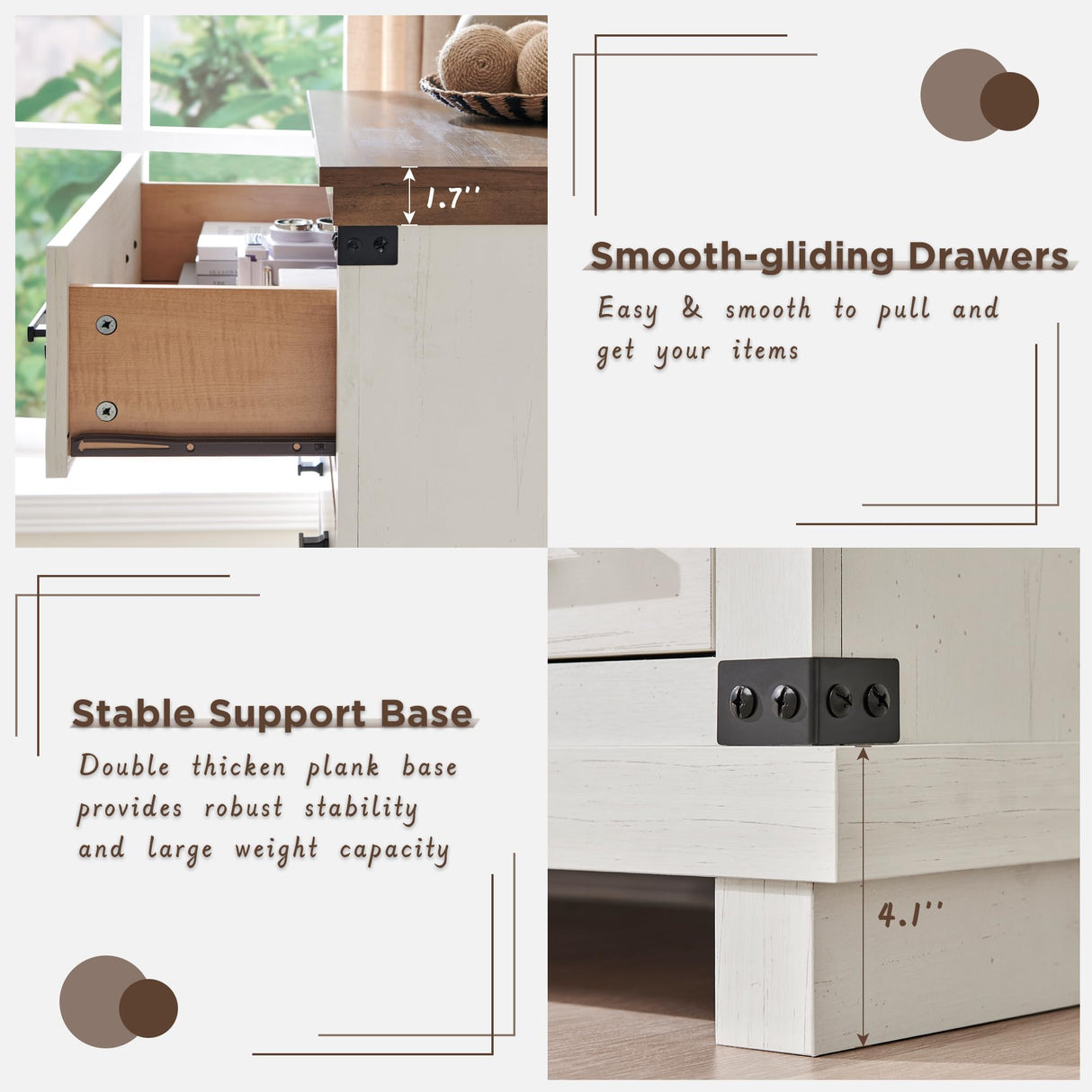 Farmhouse 6 Drawers Dresser for Bedroom, Wood Large Chest of Drawers with Thick Plank Styling, Rustic Closet Dresser for Bedroom or Living Room, Antique White RedLemon