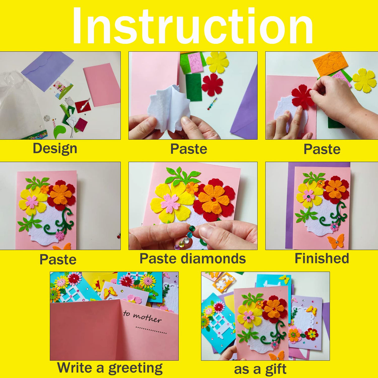 EAJASUCE 8 Pcs Card Making Kits for Kids DIY Handmade Card Making Supplies Art Crafts for Mothers Fathers Day Birthday Gift EAJASUCE