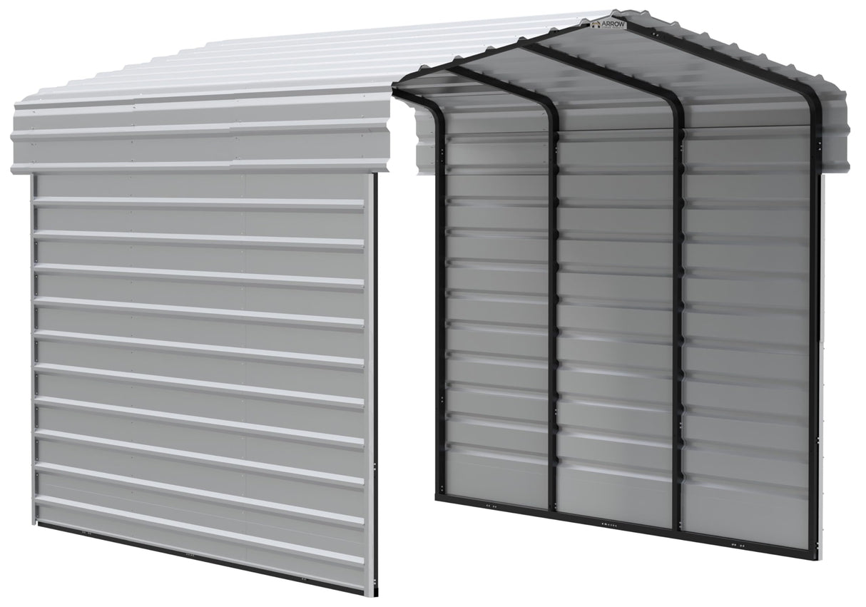 Arrow Carports Galvanized Steel Carport, with 2-Sided Enclosure, Compact Car Metal Carport Kit, 10' x 15' x 9', Eggshell Arrow Shed