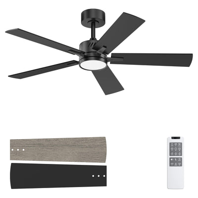 Ohniyou 48'' Ceiling Fans with Lights and Remote, 6 Speeds, 3 Colors & Dimmable LED Light, Quiet DC Motor Black Ceiling Fan for Bedroom Living Room
