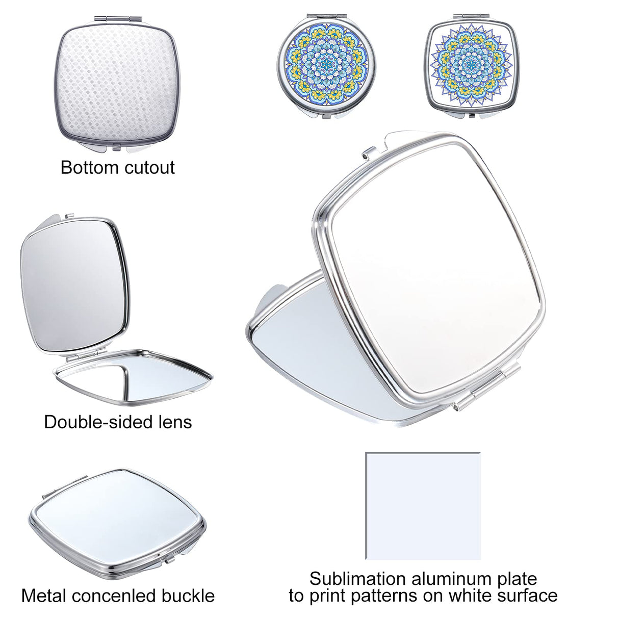 Jetec 6 Pcs Sublimation Blanks Compact Mirror Bulk Christmas Small Gifts for Women Transfer Folding Pocket Makeup Mirror Double Sided Handheld Mirror Round Square Sublimation Mirror for Purse Travel Jetec