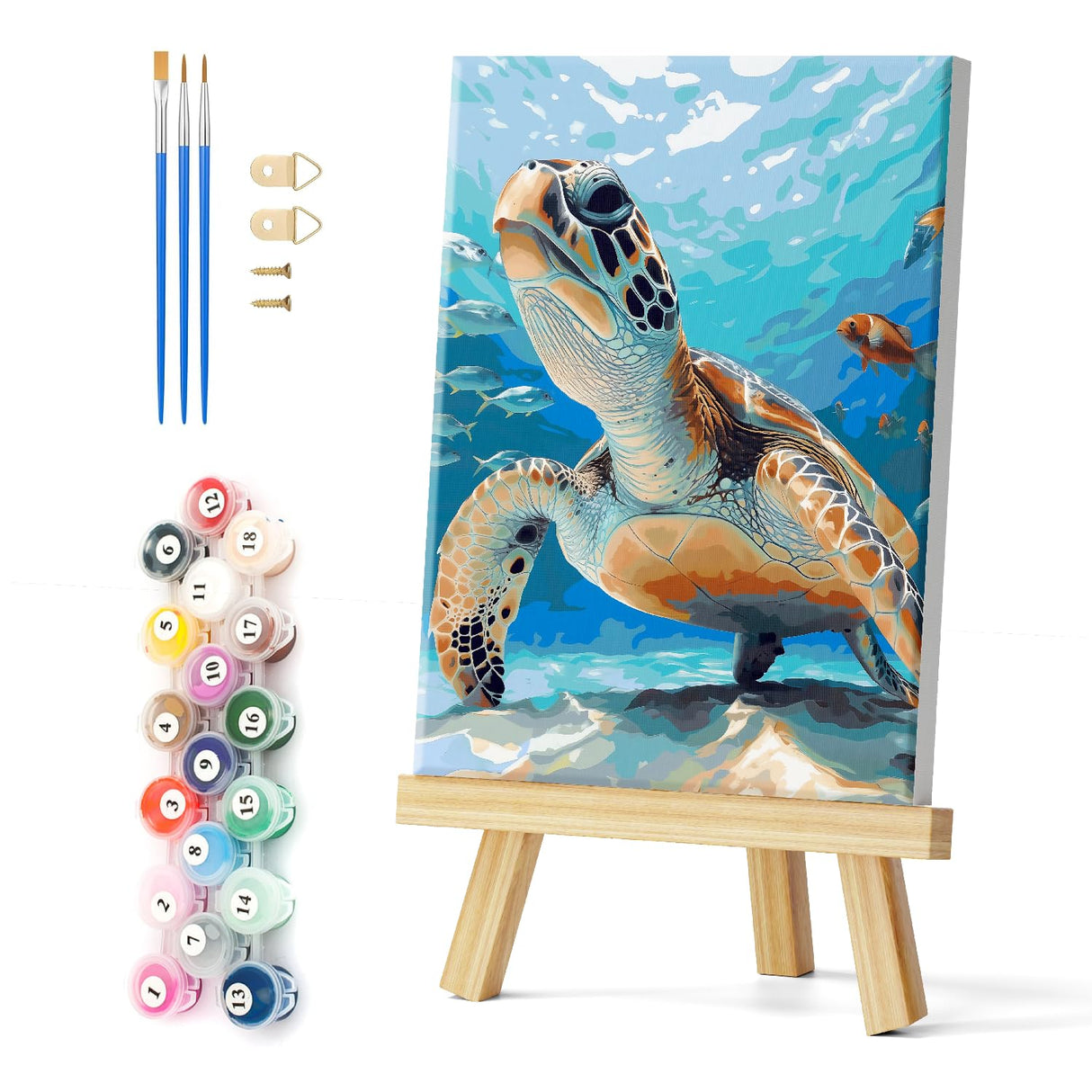 Natuyalo Paint by Numbers Kit for Adults Framed - Sea Turtle Paint by Number on Canvas with Frame, Animals DIY Acrylic Painting by Number Ideal Gift Home Wall Decor (12x16 Inch) Natuyalo