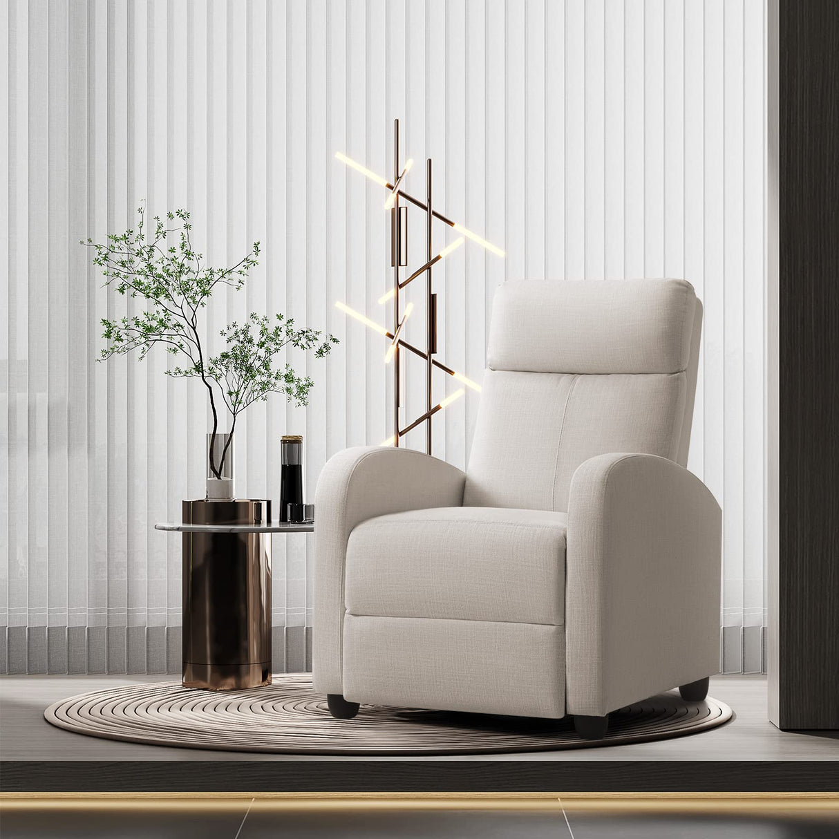 JUMMICO Recliner Chair Adjustable Home Theater Single Recliner Sofa Furniture with Thick Seat Cushion and Backrest Modern Living Room Recliners (Fabric, Beige) JUMMICO