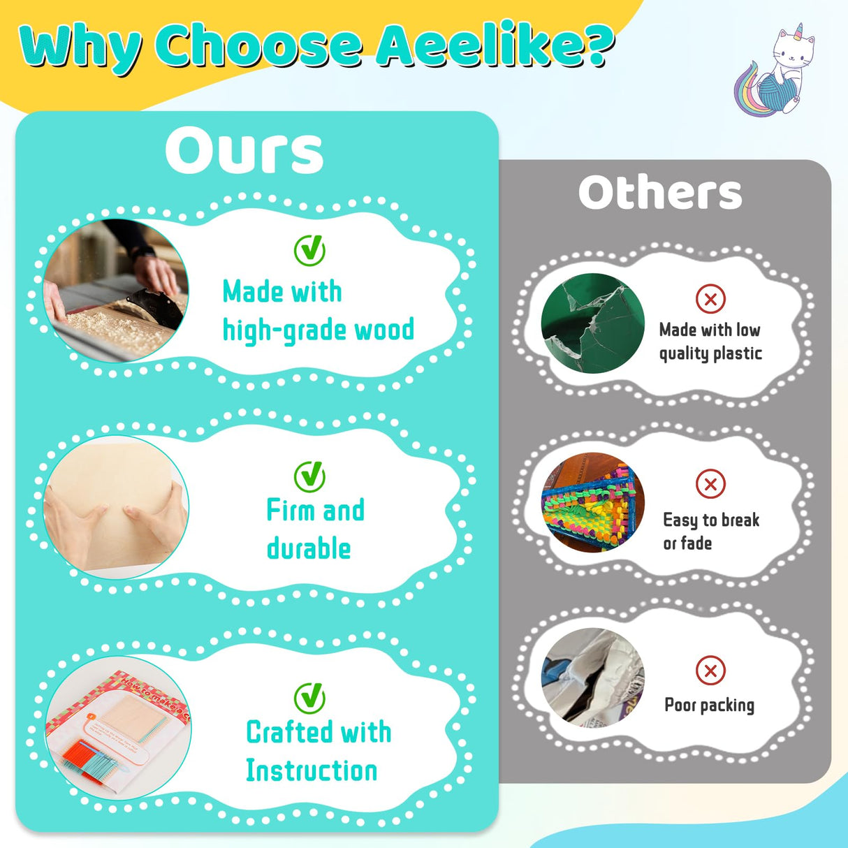 Aeelike Weaving Loom Kit for Kids, Potholder Wood Loom Kits Including 192 PCS Colorful Craft Loops Detailed Instructions for Girls Boys Ages 5-12 Activity, Durable-Perfect Kids Gift-Happy Time Aeelike