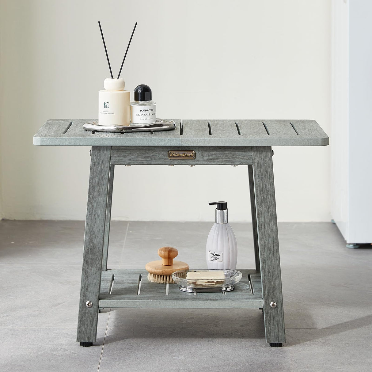 HDPS Shower Bench Seat for Inside Shower, Waterproof Shower Stool for Shaving Legs, Poly Lumber Shower Chair Seat, Bathroom Shower Foot Rest Stool with Storage Shelf, No-Slip, Gray KaimuBench