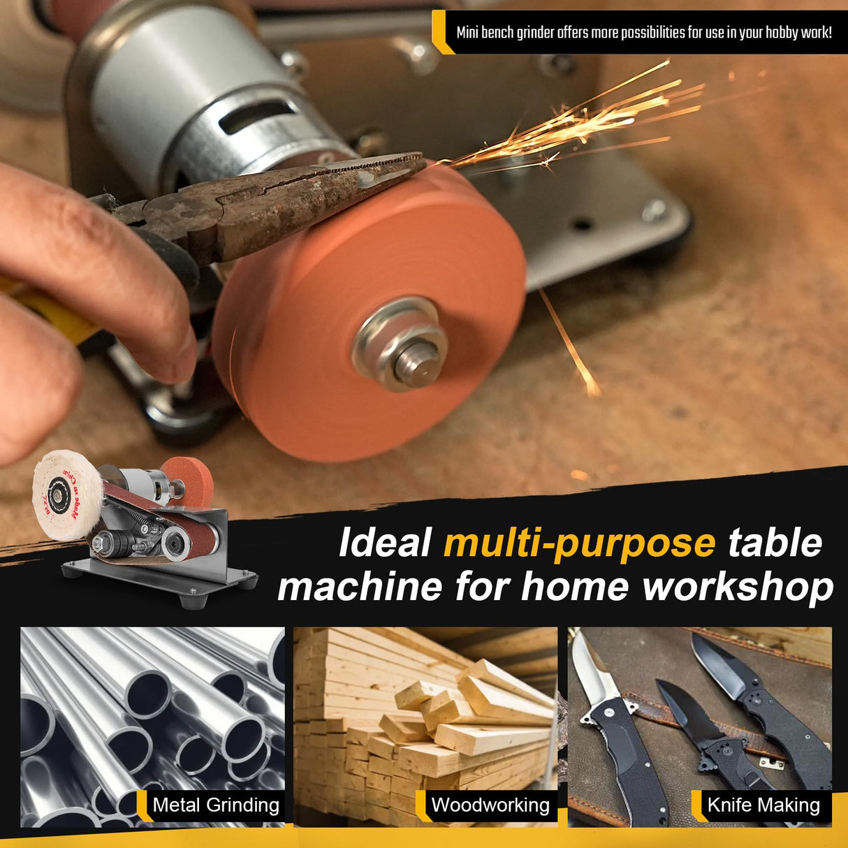 Sbestily Multifunctional Electric Knife and Tool Sharpener, 7-Adjustable Speed Knife Making Belt Grinder Knife Sharpening System - For Hunting, Sbestily