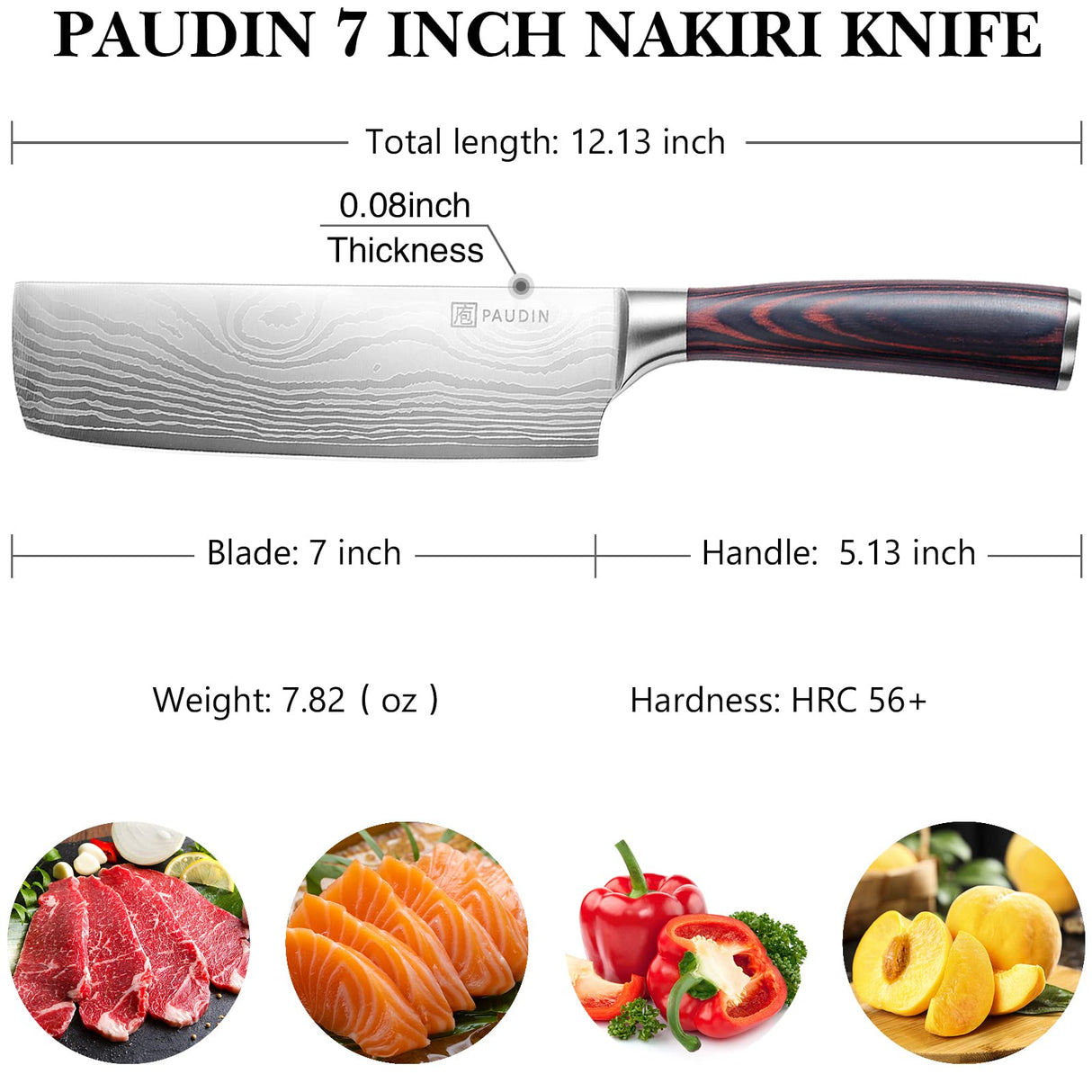 PAUDIN Nakiri Knife - 7" Razor Sharp Meat Cleaver and Vegetable Kitchen Knife, High Carbon Stainless Steel, Multipurpose Asian Chef Knife for Home and Kitchen with Ergonomic Handle PAUDIN
