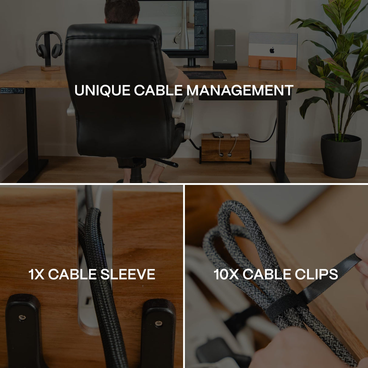 Extra Large Cable Management Box, Wood Cord Hider Box & Organizer for Power Strip, TV Wires & Desk Cable Storage COREMINDED