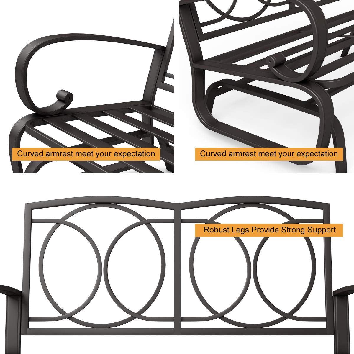 Giantex Outdoor Glider Bench, Patio 2 Person Loveseat with Removable Cushion, Thick Padded Seat, Stable Steel Frame, Outside Glider Swing Chair for Deck, Poolside, Yard, Balcony, Porch, Beige Giantex