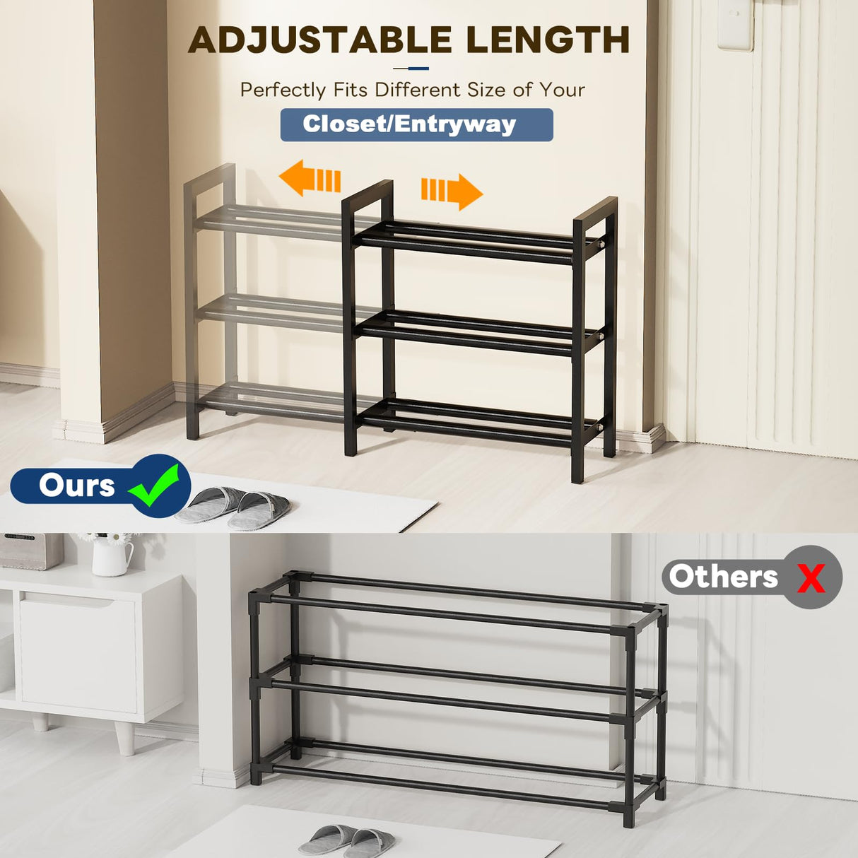 Mavivegue Expandable Shoe Rack for Closet, 3-Tier Shoe Organizer, Adjustable Shoe Rack for Front Door Entrance, Entryway Mavivegue