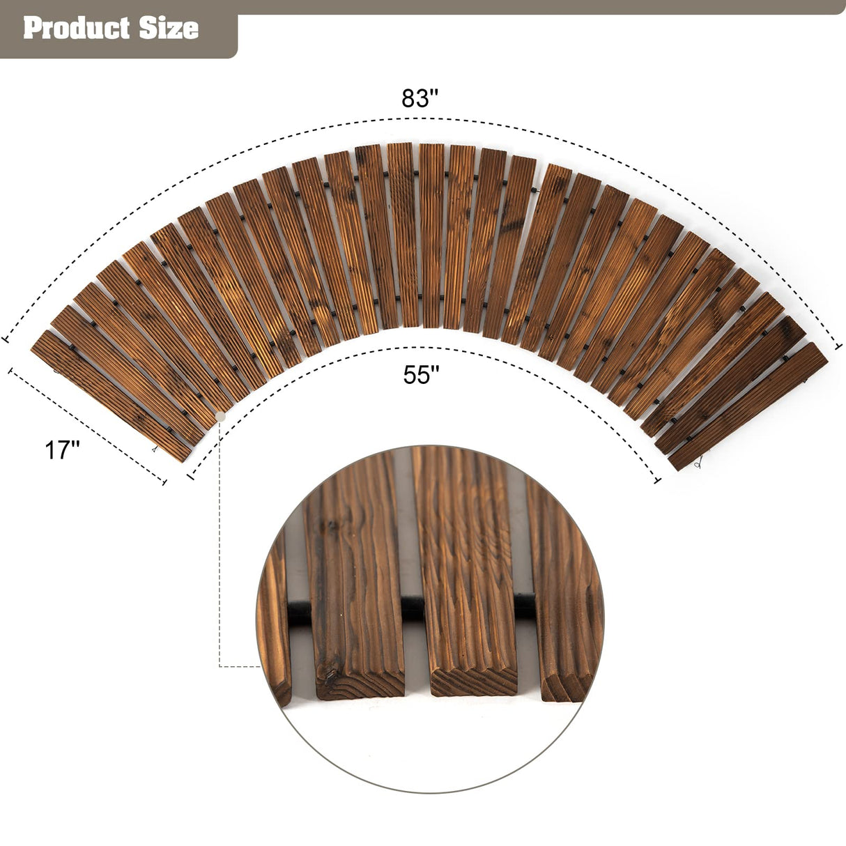 FURNDOOR 7 FT Wooden Garden Pathway with Non-Slip Surface, Roll Out Wooden Pathway Rustic Path Decorative Patio Pavers Boardwalk (Curved, Brown) FURNDOOR