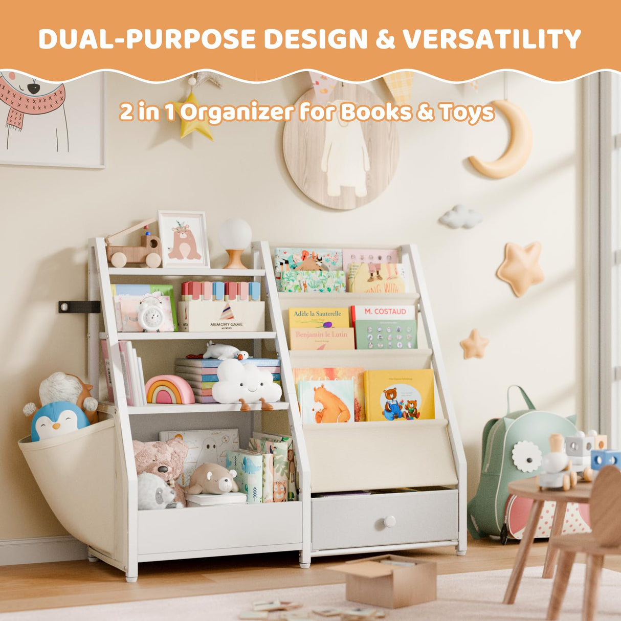HAVLOTII Kids Bookshelf and Toy Storage - Kids Book Shelf for Kids Rooms, Toddler Bookshelf Baby Bookcase for Nursery, Montessori Toy Organizer, White HAVLOTII