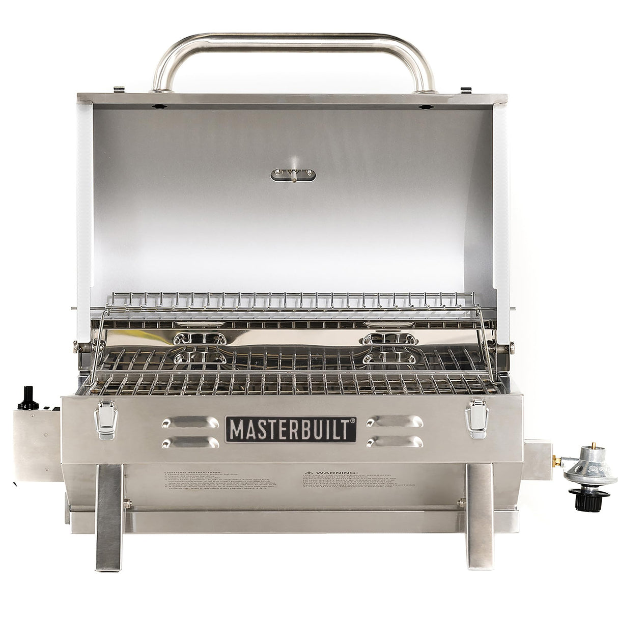 Masterbuilt Portable Propane Gas Grill with Folding Legs, Chrome-Coated Warming Rack and 288 Cooking Square Inches in Stainless Steel, Model MB20030819 Masterbuilt