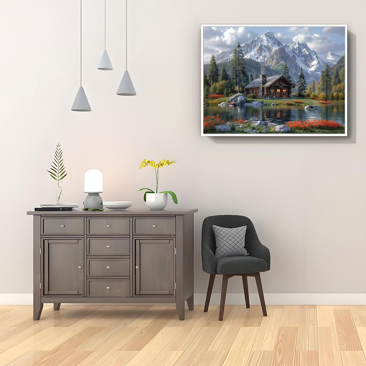 Shouruihua Diamond Art Kit Mountain Scene, Diamond Painting Kits for Adults Cabin Mountains Water, DIY Full Round Drill Diamond Dots with Forest Landscape Gem Arts for Home Wall Decor 16x12 inch Shouruihua