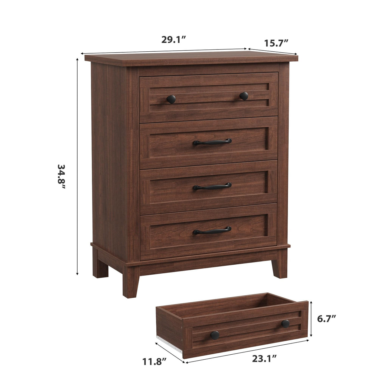 GarveeHome 4 Dresser for Bedroom, 34.8 in Tall Vertical Drawer Dresser with Large Storage, Freestanding Wooden Closet Chest for Bedroom, Living Room, Walunt GarveeHome